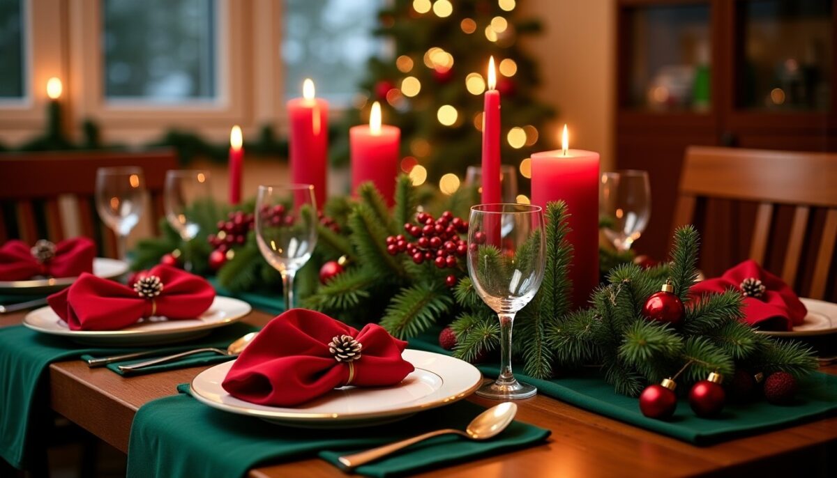 Guide créatif pour une table de Noël aux couleurs traditionnelles rouge et vert